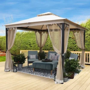 10 Ft. W x 10 Ft. D Outdoor Patio Gazebo, 2-Tier Vented Canopy