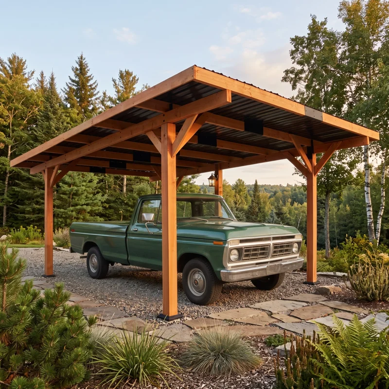 18.3 x 12.6 x 7.8 FT Solid Wood Outdoor Carport with Galvanized Steel Hardtop